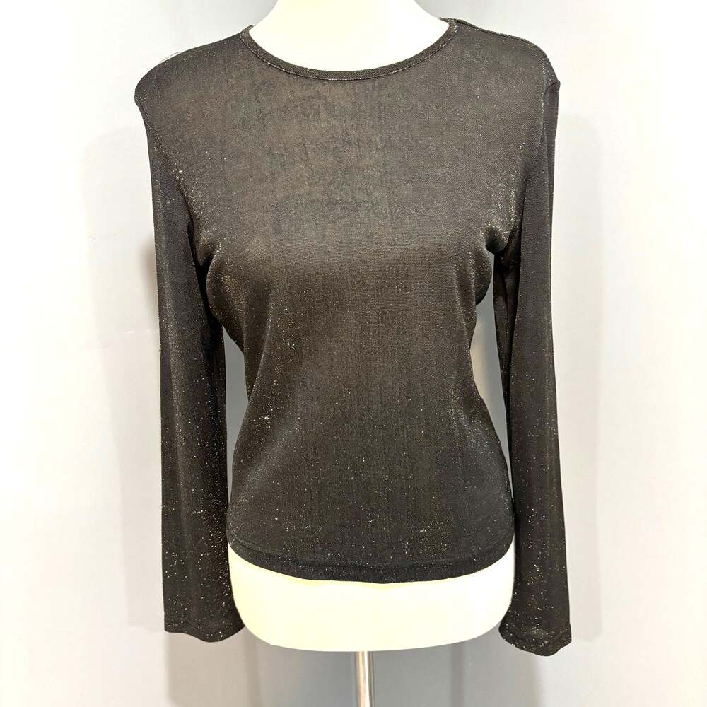 Dana Buchman Black Gold Metallic Sheer Top M Whimsygoth Y2K Goth Glam
